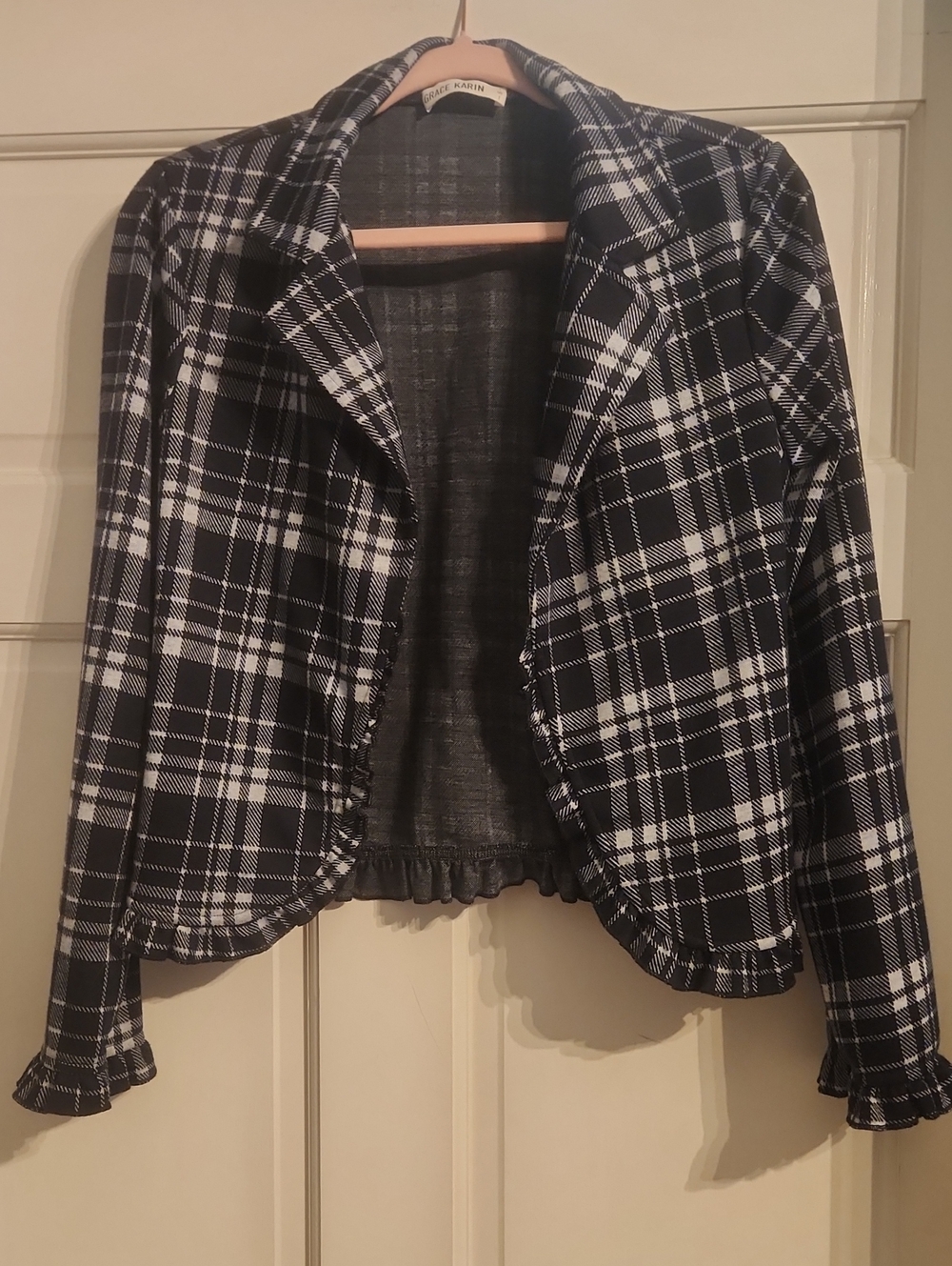 Grace Karin Navy & White Plaid Open-Front Blazer